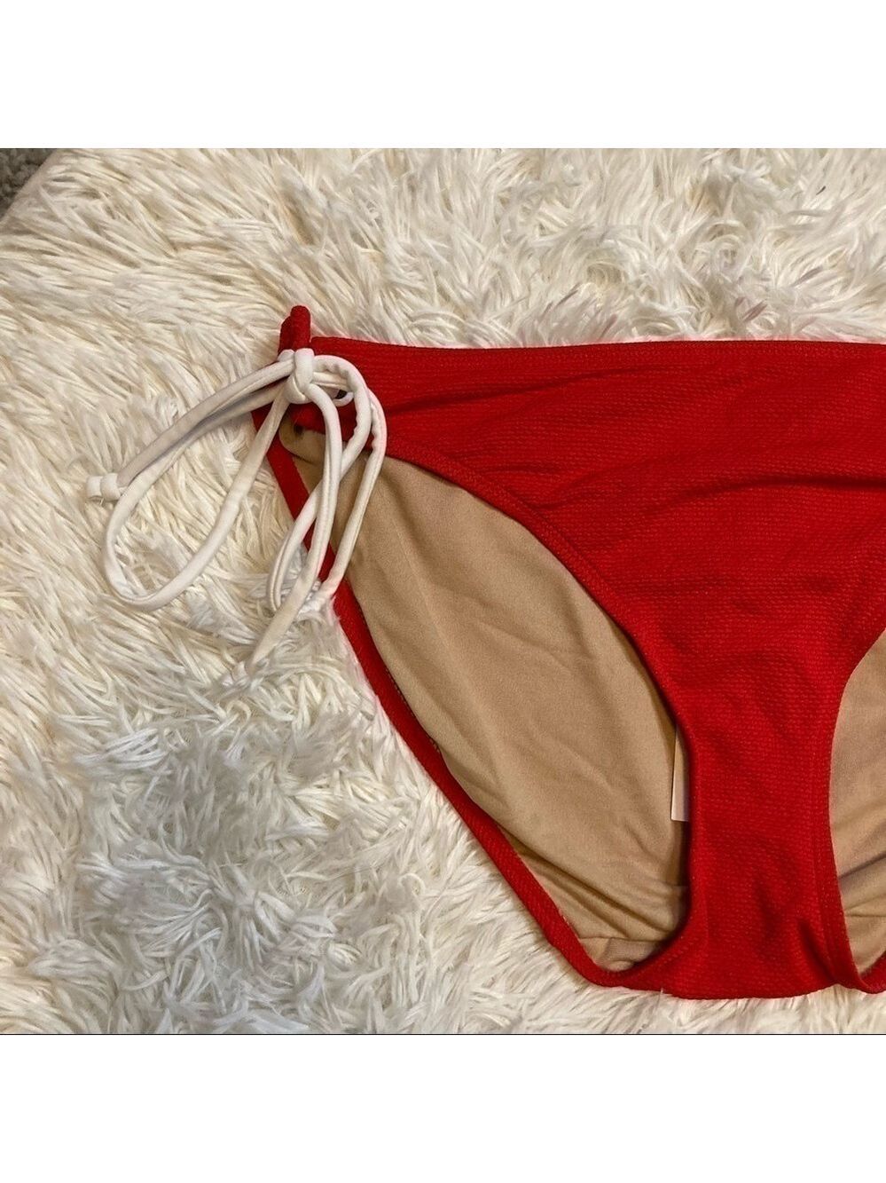 Cacique Red Textured String Bikini Bottom - Picture 2 of 8